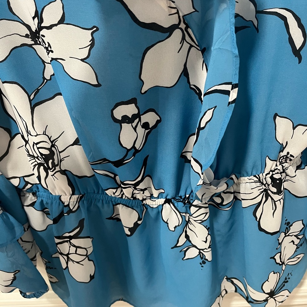 Calvin Klein Blue Ruffled Tie Front Blouse - Picture 6 of 6